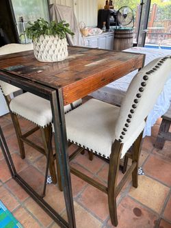 Reclaimed wood and metal high top table