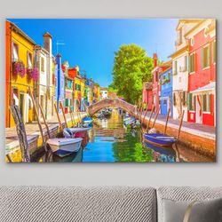 Italy Venice Burano Painting Print. Canvas. Perfect Condition. 48L X 32W. 1.5 Museum Wrap.