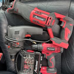 POWER 20V Cordless Drill Set And Reciprocating Saw Battery Included 