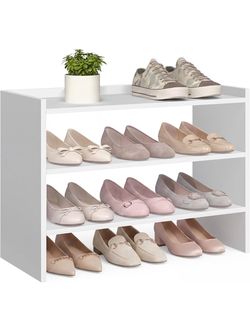 Shoe Rack for Closet, Stackable Shoe Organizer Shelf for Entryway, 3 Tiers, 11.7 x 24.4 x 21.3 Inches, White ULBS063WZ01S