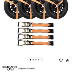 munirater Kit universal de amarre naranja para automóvil con ganchos planos, estilo lazo, paquete de 4 correas de amarre de rueda, 3,300 libras, carga