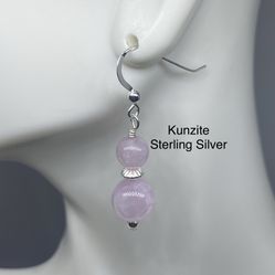 Kunzite Genuine Stone .925 Hand Stamped Sterling Silver Earrings