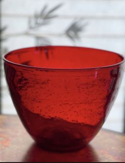 Red Bubble Glass Serving Bowl 9x7”