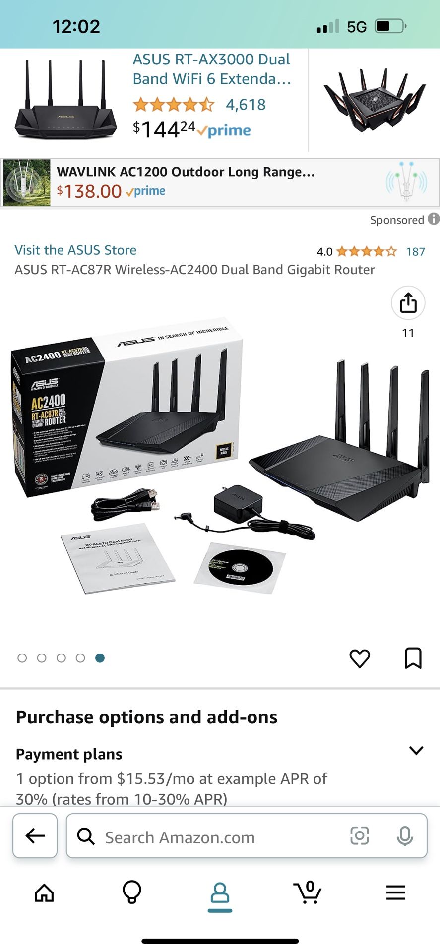 Asus AC 2400 4x4 Dual Band Gigabyte Router 