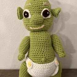 16”H Hand Crotchet Baby Shrek Movable Arms & Legs & removable Diaper