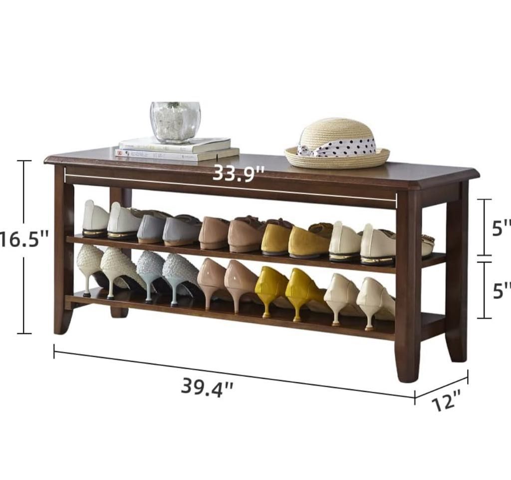 LEILISI Shoe Bench, Solid Wood Shoe Rack Bench Simple Style Shoe Storage Bench for Entryway Hallway
