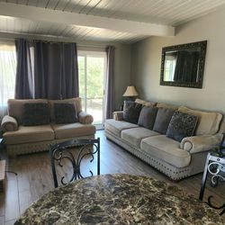 Beige Fabric Sofa and Loveseat Set