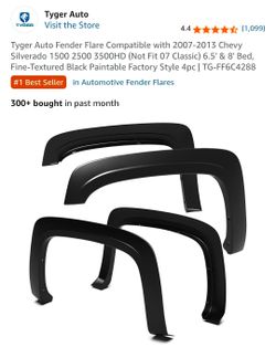 Fender Flare Compatible with 2007-2013 Chevy Silverado 1(contact info removed) 3500HD (Not Fit 07 Classic) 6.5'&8