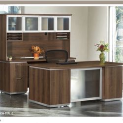 Executive Desk With Glass Modesty And Hutch Furniture 