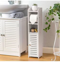 Brandnew Toilet Paper Holder Stand: No Drill PVC Small Bathroom Cabinet for Apartment Dwellers - Rental Deposit Protection - Small Space Storage Savin