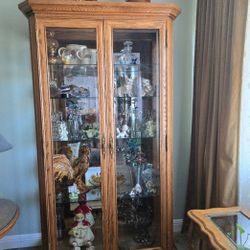 Solid Oak Mirrored and Lighted Display Cabinet 