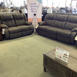 First Base Reclining Sofa and Loveseat Set