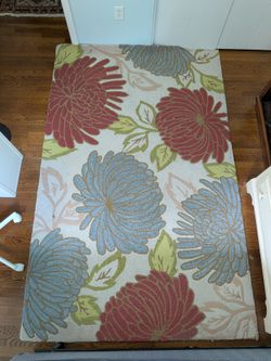 Floral Area Rug Cream Blue Red