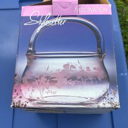 Vintage Stylesetter Fascination Handct  mouth blwn crystal basket 7 1/4"H turkey