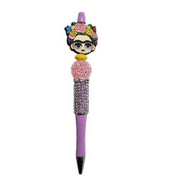 Frida Kahlo Bling Custom Handmade Beaded Ballpoint Twist Pen Focal Bead Violet