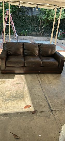 Set de sillones de piel real café oscuro — sofá + loveseat + sillón
