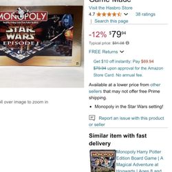 asbro Monopoly Star Wars Episode I Board Game Made