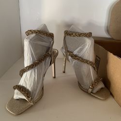 Jessica Simpson Gold Glitter Strap Heels New