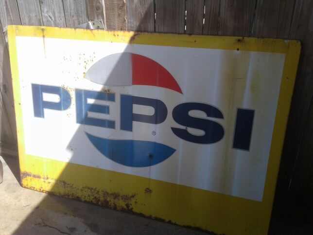 Vintage pepsi sign metal 5- 1/2 foot long & 3- 1/2 foot tall