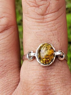 Sterling Silver Amber Ring Size 9