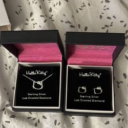 Hello Kitty Diamond Necklace And Earrings 