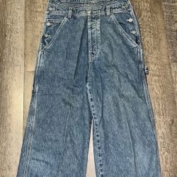 Vintage Calvin Klein Denim Stone Wash Carpenter Overalls Small 90s Wide Leg Y2K