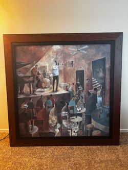 Oversized Framed Jazz Club Canvas Art (38.5" x 38.5") – "Red Jazz" by Didier Lourenço