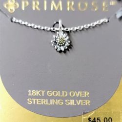 Sterling Silver Primrose Sunflower Pendant Necklace 18kt Gold Over Sterling Silver - New 