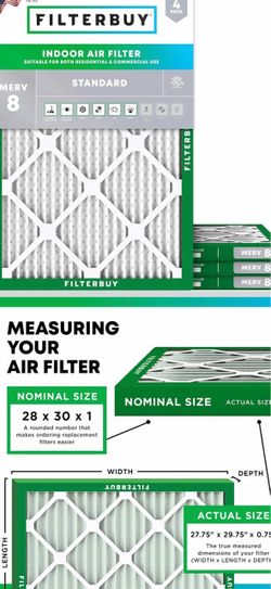 4 pack 28x30x1 MERV 8 filters