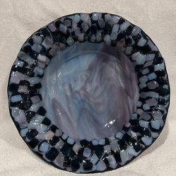 Fused Glass Bowl, Iridescent Blue & Lavender Bowl Dish Home Decor