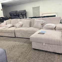 New Corduroy Sectional With Storage.  Beige.  Free Delivery!