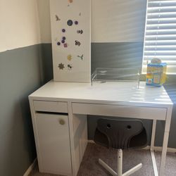 Ikea Desk, Chair, And Magnet Board