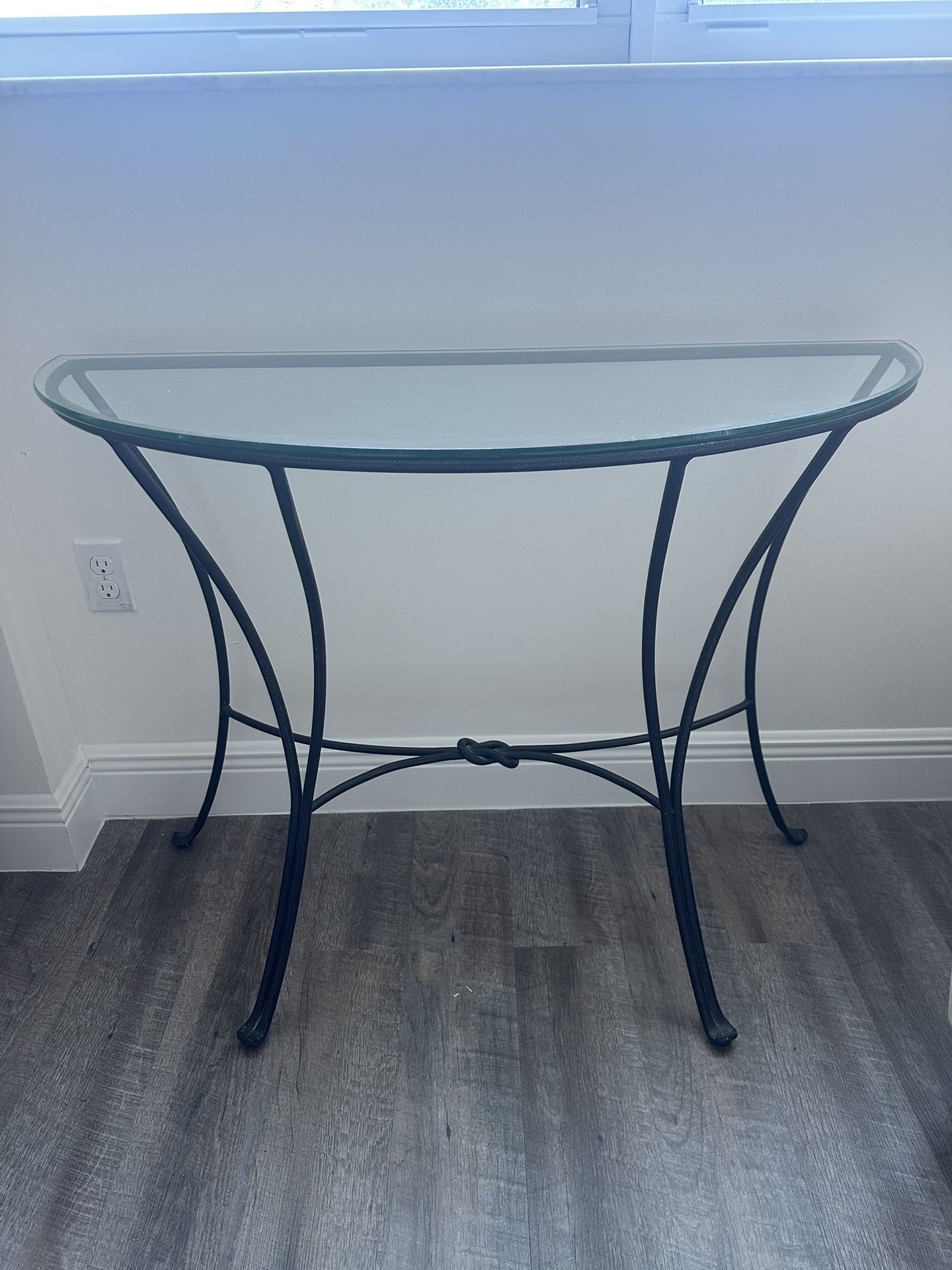 Elegant Half Moon Glass Top Metal Base Console Table