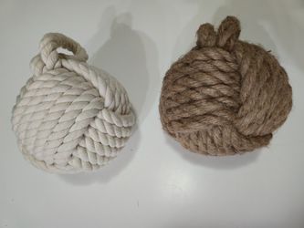 Decorative Nautical Rope Knot Door Stop for Bedroom, Living Room, Ivory Beige & Jute