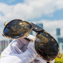 NIB Cartier Santos Havana Golden Aviator Frame Sunglasses Sun Glasses CT0241S