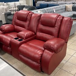 Red Faux Leather Manuel Reclining