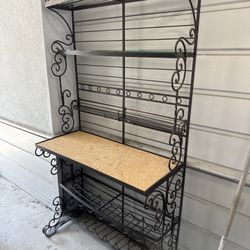 Beautiful Black Iron And Marble Bakers Rack