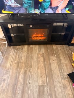 Black TV Stand with Electric Fireplace Insert