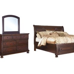 Porter King Sleigh Bed with Drawers. & Dresser with Mirror 