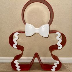 Metal Gingerbread Cookie Cutter Christmas Decoration, Red and White, 28"
