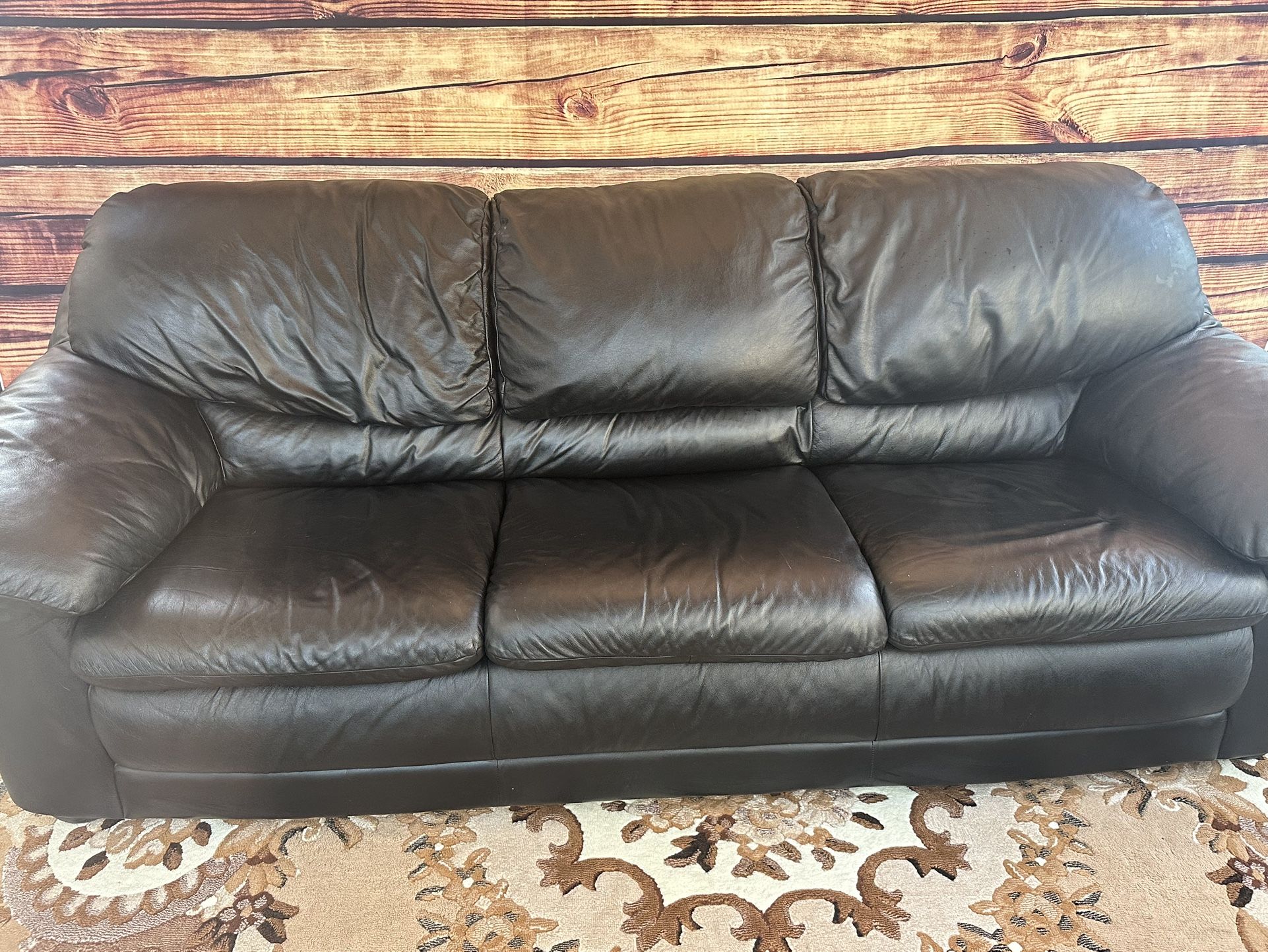 🛋️ Premium Black Leather Sofa – Plush Comfort & Classic Look