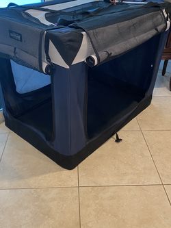 Lg 4 Dooe Collapsible Soft Sided Dog Crate With Curtains  