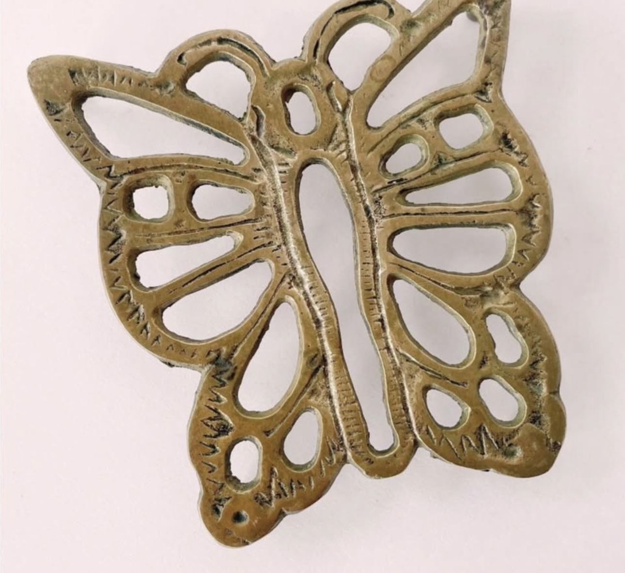 Vintage MCM Brass Butterfly Tile Trivet