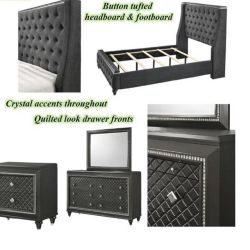 Brand New 4 Piece Eastern King Charcoal Black Bedroom Set With Bed Nightstand Chest Dresser And Mirror
