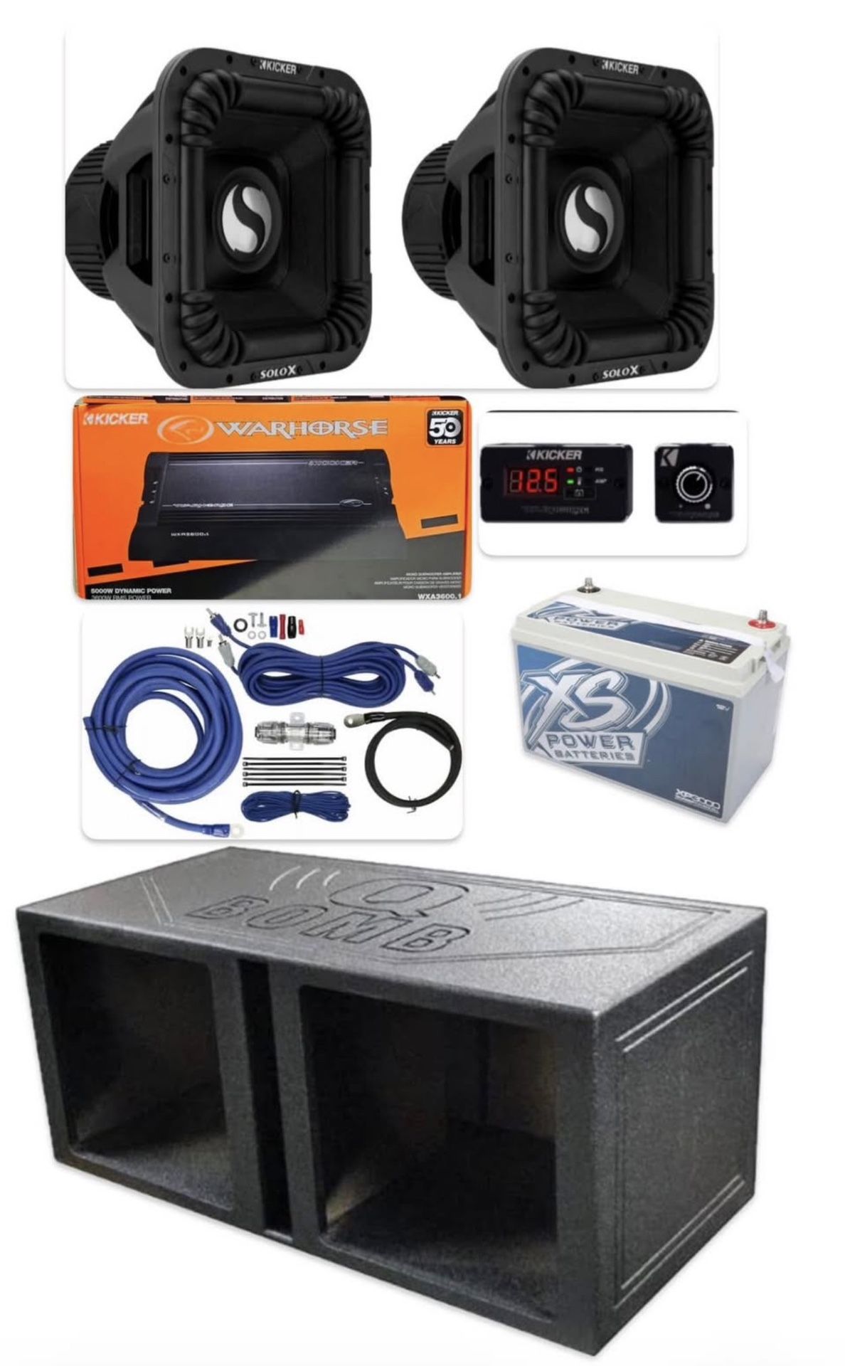 NEW POWERFUL BASS PACKAGE KICKER AUDIO SOLO X 15” Warhorse Amp