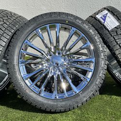 New 22” GMC Sierra Chrome Denali EscaladenChevy Silverado Tahoe rims Yukon tires Suburban 6x5.5 A/T 285/45R22