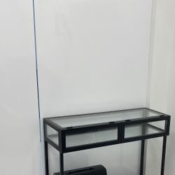 Glass case console Table W/ Black Metal Finish