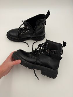Black Lace-Up Combat Ankle Boots