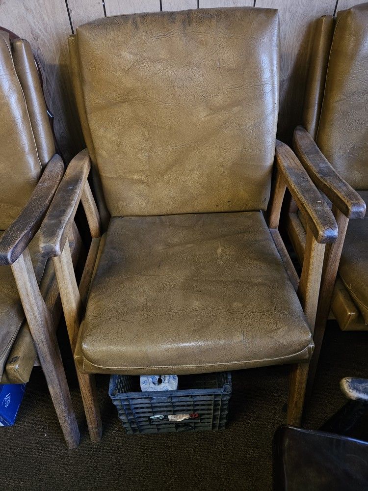 6 Mustard Vintage Wood Framed Armchair