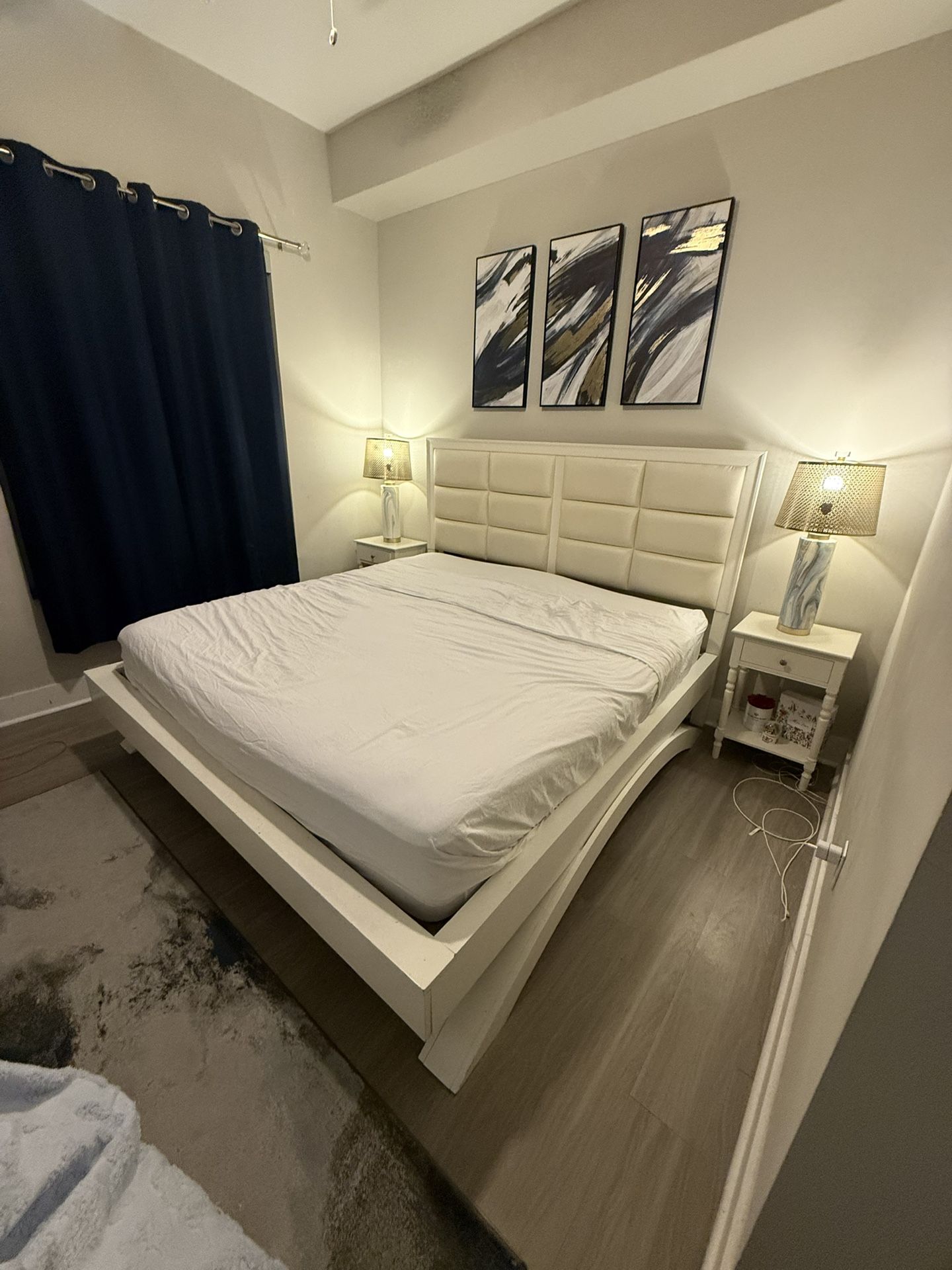 Bed Frame,mattress,Night Stands And Lamps Moving Out Bundle 